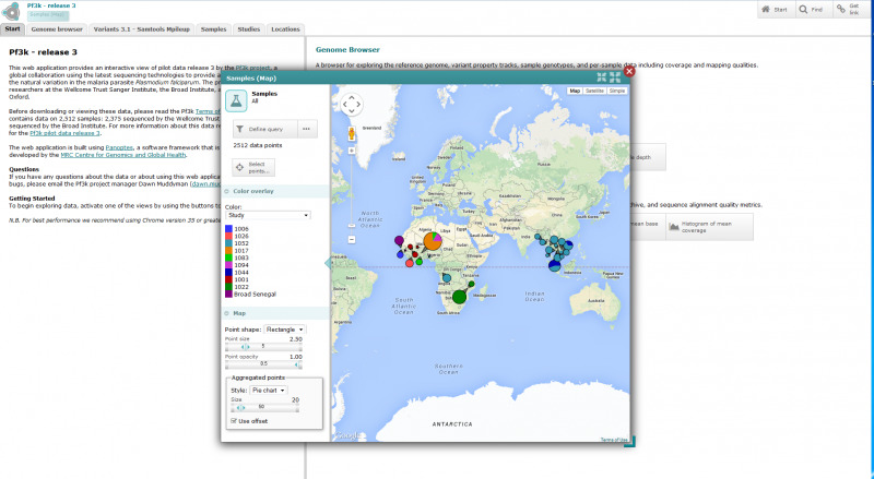 Sample locations displayed in the Pf3k web application